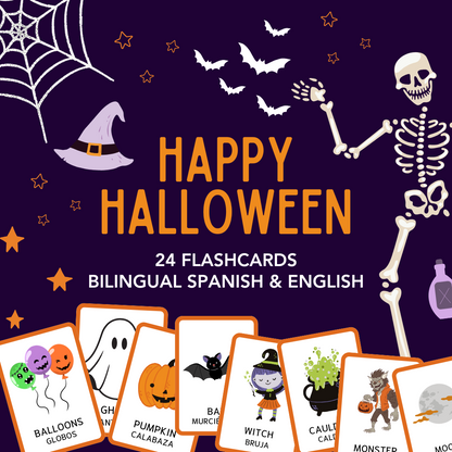 Flashcard di Halloween - 24 Carte Bilingue Spagnolo & Inglese