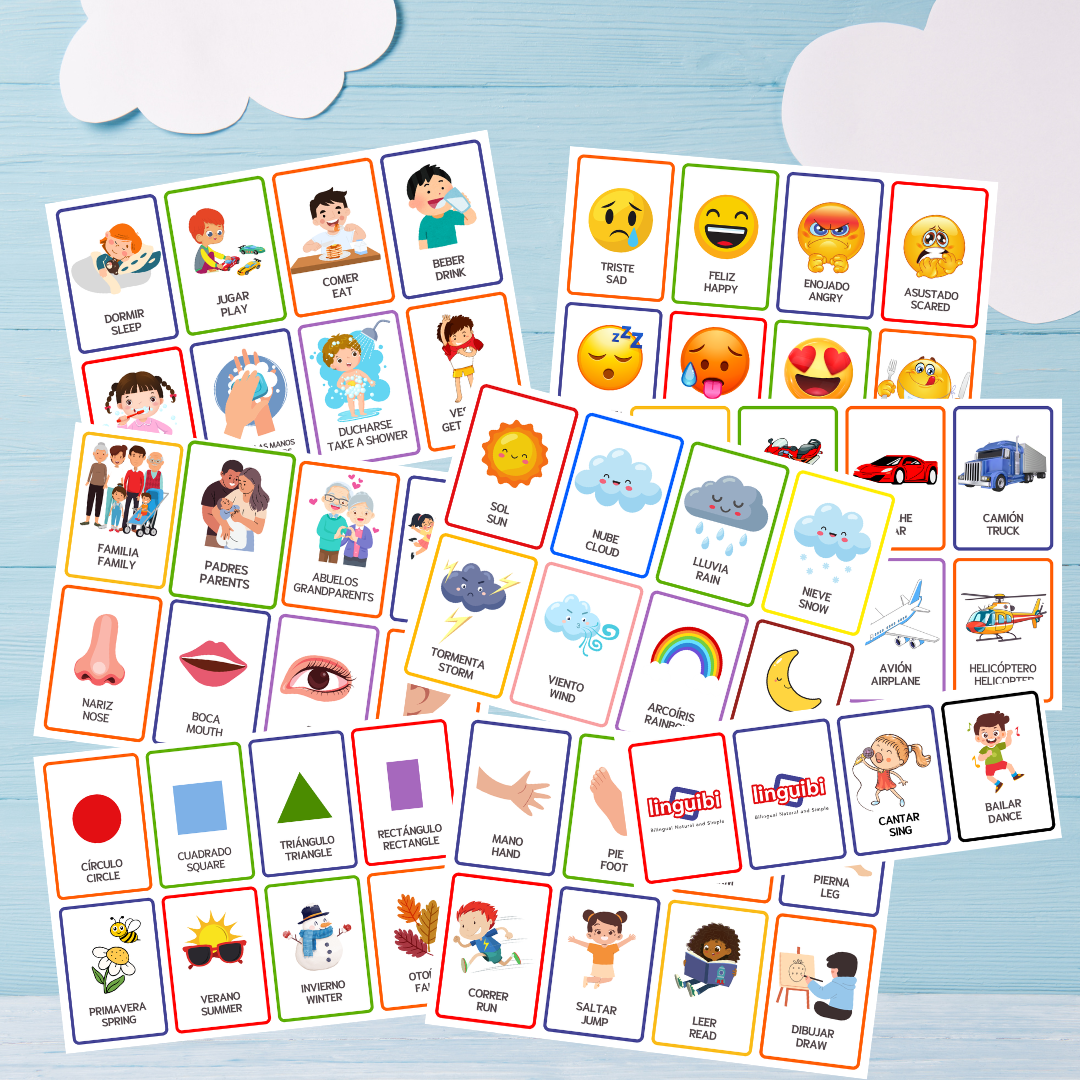 58 FLASHCARD PER BAMBINI (3-6 ANNI) - BILINGUE SPAGNOLO E INGLESE