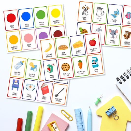 58 FLASHCARD PER BAMBINI PICCOLI (1-3 ANNI) - BILINGUE SPAGNOLO E INGLESE